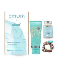 Coffret Cheveux Omum & Chou² Shampoing Ma Bulle Douceur, Complément Alimentaire Mon Coup de Pousse & Chouchou Satin 