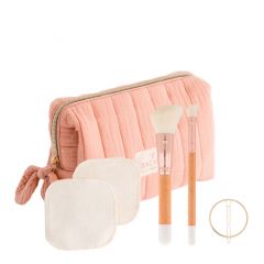 Trousse Make Up Rose Pinceaux, Cotons Réutilisables & Pince 