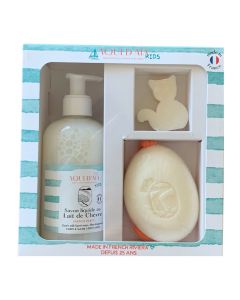 Coffret Enfant - Lait de Chèvre & Beurre de Karité Savon liquide, Savon Solide & Savon Chat 