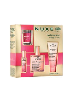 Coffret La Fête en Rose Huile Multi-Fonctions, Parfum, Gel Douche & Bougie 