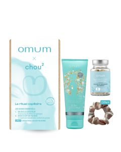 Coffret Cheveux Omum & Chou² Shampoing Ma Bulle Douceur, Complément Alimentaire Mon Coup de Pousse & Chouchou Satin 