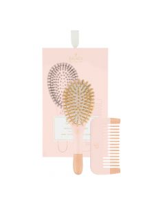 Baby Kit Pink Brosse 100% sanglier petit modèle + peigne bois  Brosse bébé en bois - Picots 100% sanglier