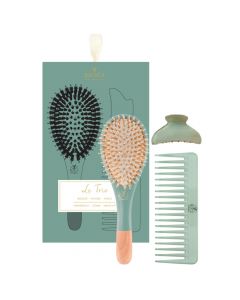 Coffret Trio Eucalyptus Brillance Brosse Démêlage et Brillance, Peigne & Pince 