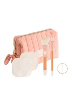 Trousse Make Up Rose Pinceaux, Cotons Réutilisables & Pince 