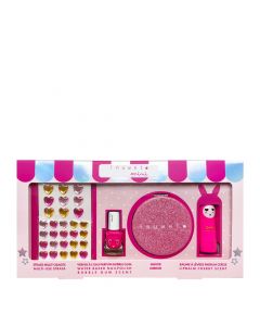 Coffret Kids Glitter Girl Rose Strass, Vernis, Miroir & Baume à Lèvres 