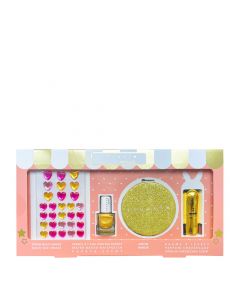 Coffret Kids Glitter Girl Doré Strass, Vernis, Miroir & Baume à Lèvres 