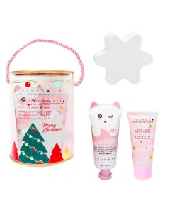 Coffret Cylindre de Noël Crème Corps, Crème Mains & Bombe de Bain 